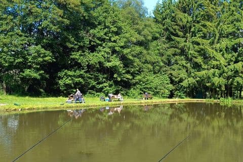 Junger Angler mit seinem Fang beim Schulangeln